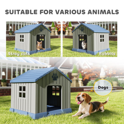 PawHut Dog Kennel Outdoor for Medium Dogs, Waterproof Plastic Dog House for Garden, Patio, 85 x 79 x 82 cm, Grey 