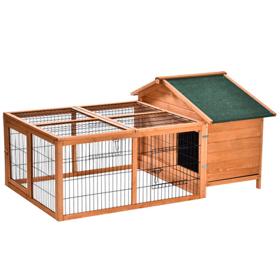 PawHut Wooden Rabbit Hutch Outdoor, Guinea Pig Hutch, Detachable Pet House Animal Cage with Openable Run & Roof Lockable Door Slide-out Tray 146 x 95 x 69cm 