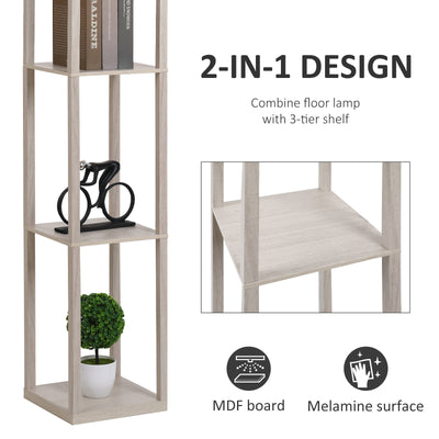 HOMCOM 3-Tier Floor Lamp, Floor Light with Storage Shelf, Reading Standing Lamp with Acrylic Shade for Living Room, Bedroom, Kitchen, Dining Room, Office, Dorm, 160cm, Oak 
