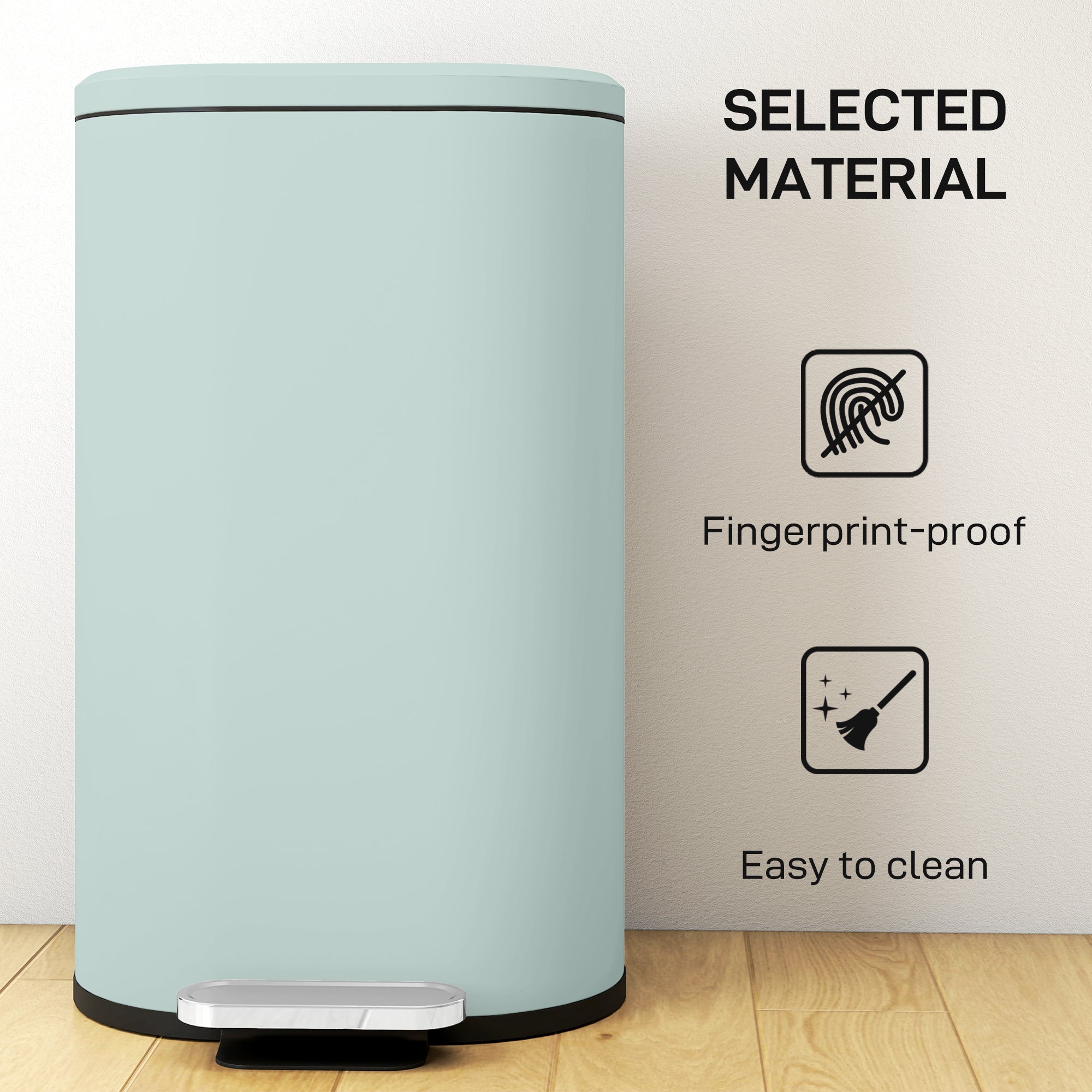 HOMCOM 30 L Modern Curved Kitchen Bin - Green 