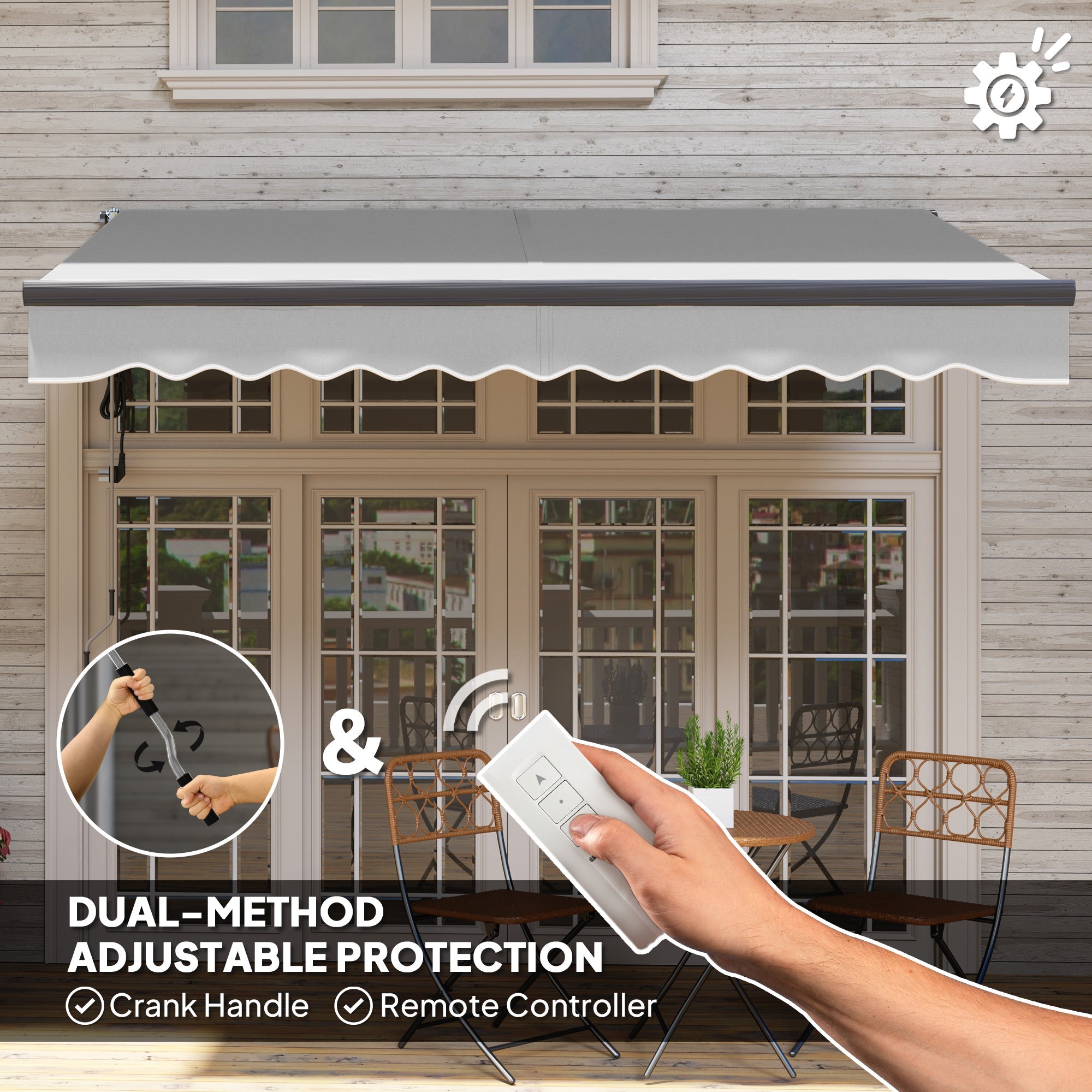 Outsunny 3 x 2.5m Electric Awning with Remote Controller, Aluminium Frame DIY Retractable Awning, UV30+ Sun Shade Canopy for Garden Patio Deck Door Window, Light Grey 