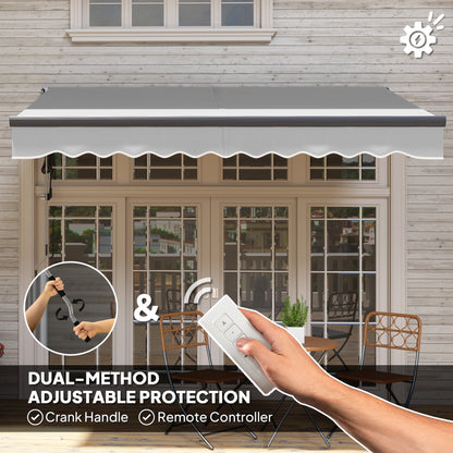 Outsunny 3 x 2.5m Electric Awning with Remote Controller, Aluminium Frame DIY Retractable Awning, UV30+ Sun Shade Canopy for Garden Patio Deck Door Window, Light Grey 