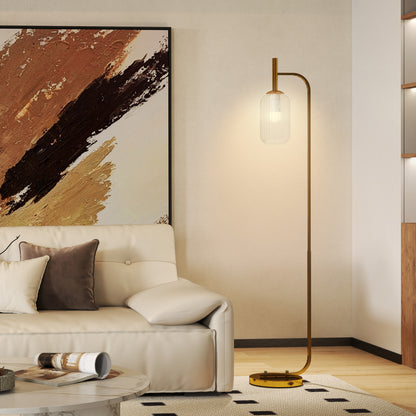 HOMCOM Floor Lamp for Living Room with Glass Lampshade, Modern Standing Lamp with Foot Switch for Bedroom, Bulb not Included, Gold Tone 
