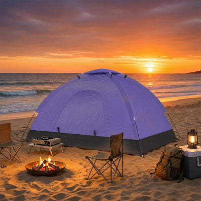 Outsunny 2 Person Camping Tent, Dome Tent with Zipped Doors, Storage Pocket, Portable Handy Bag, Light Purple 