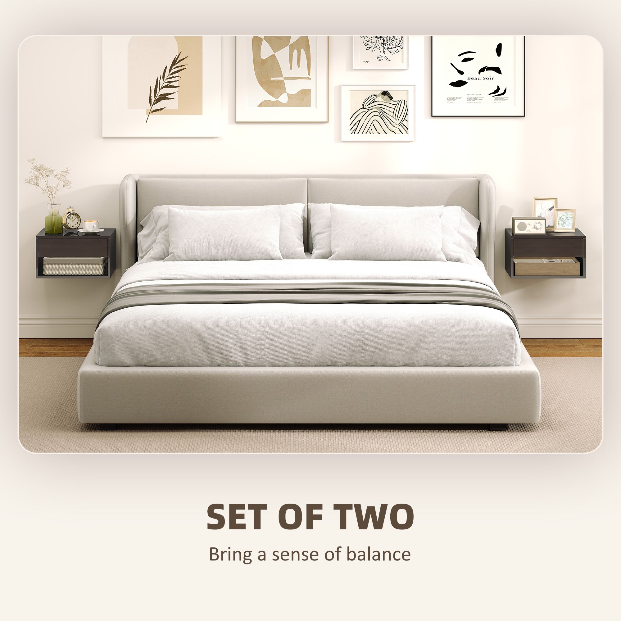 HOMCOM Floating Bedside Tables Set of 2, Wall Mounted Nightstand, High Gloss Black 