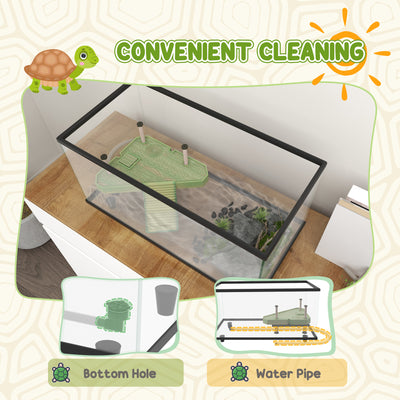 PawHut 50L Glass Turtle Tank Aquarium with Basking Platform, Easy Drainage, Strip Patch Thermometer 