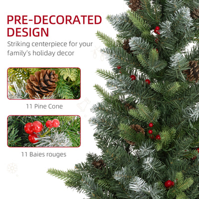 HOMCOM Set of Two 3ft Christmas Trees, with Lights, Berries and Pinecones 
