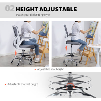 HOMCOM Draughtsman Chair, with Adjustable Lumbar - Charcoal Grey 