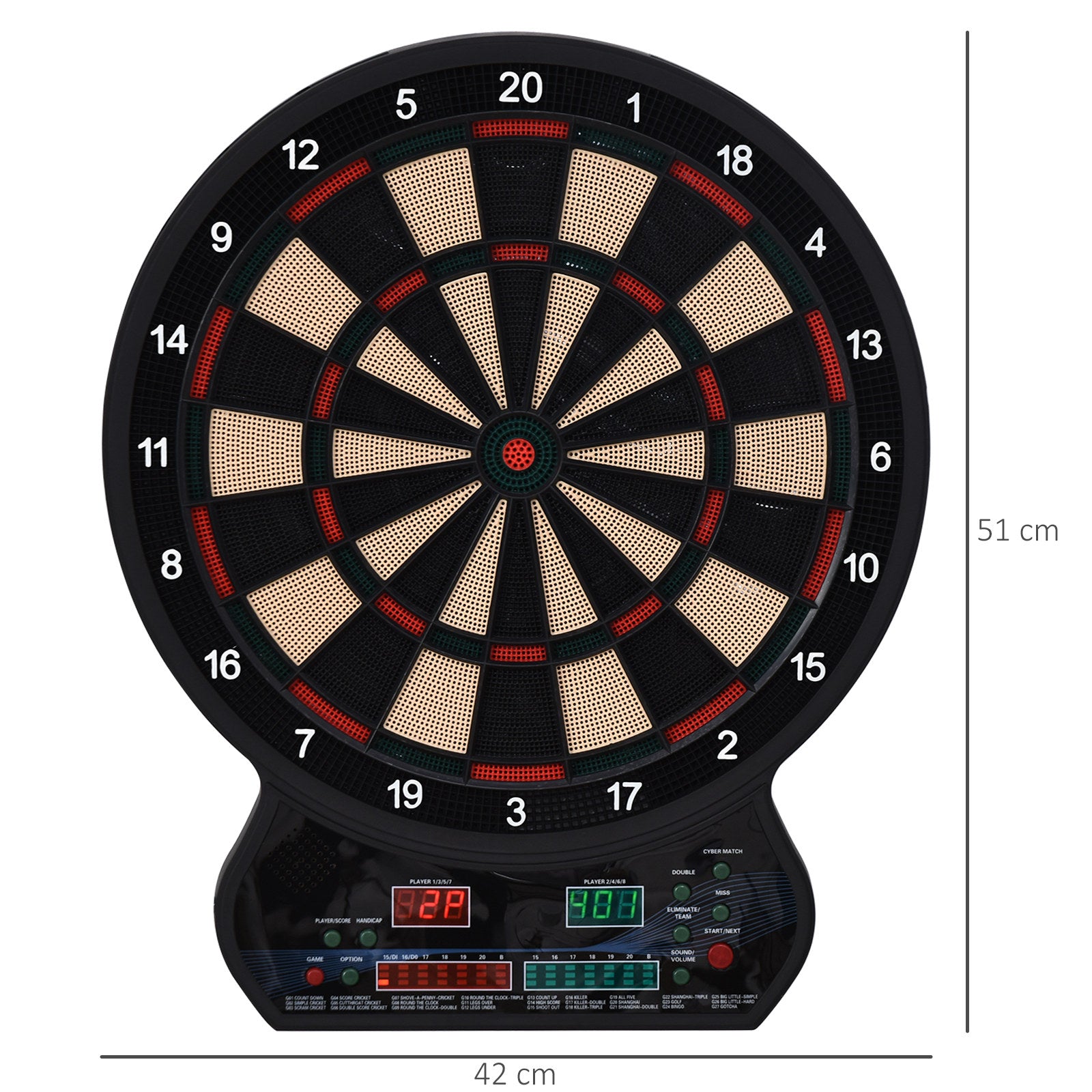 HOMCOM Electronic Hanging Dartboard LED Digital Score Set 27 Games and 202 Variations with 12 Soft Tip Darts 