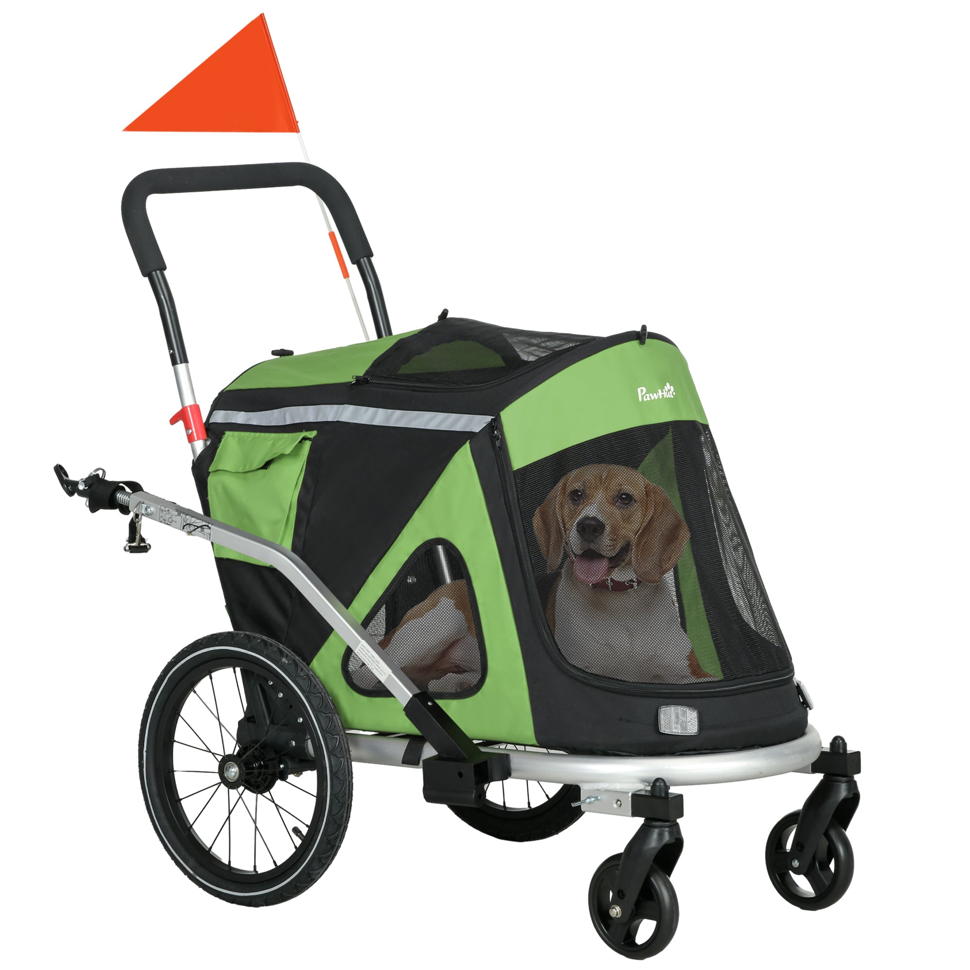 PawHut 2 in 1 Aluminium Foldable Dog Bike Trailer, Pet Stroller, for Medium Dogs - Green 