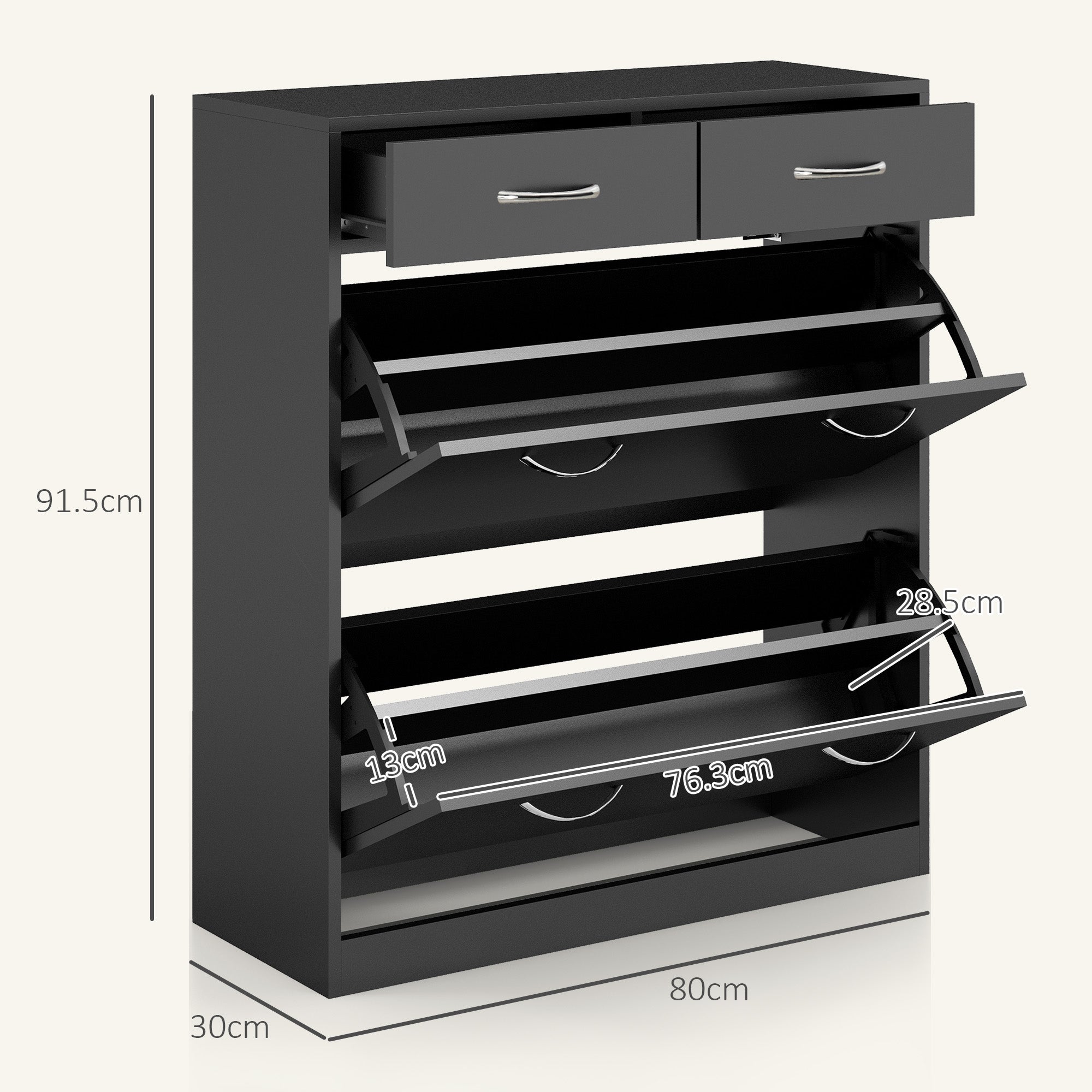 HOMCOM Narrow Shoe Storage with 2 Flip Drawers and Adjustable Shelves Shoe Cabinet Organizer for 12 Pairs of Shoes, Black 