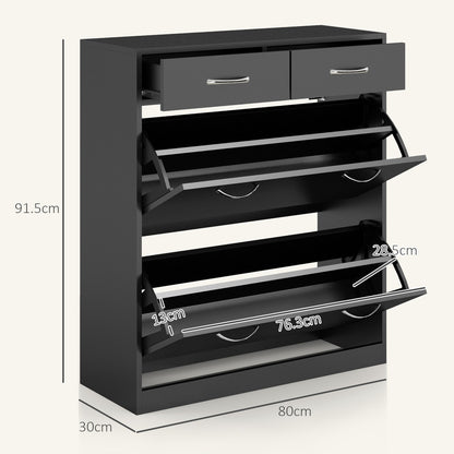 HOMCOM Narrow Shoe Storage with 2 Flip Drawers and Adjustable Shelves Shoe Cabinet Organizer for 12 Pairs of Shoes, Black 