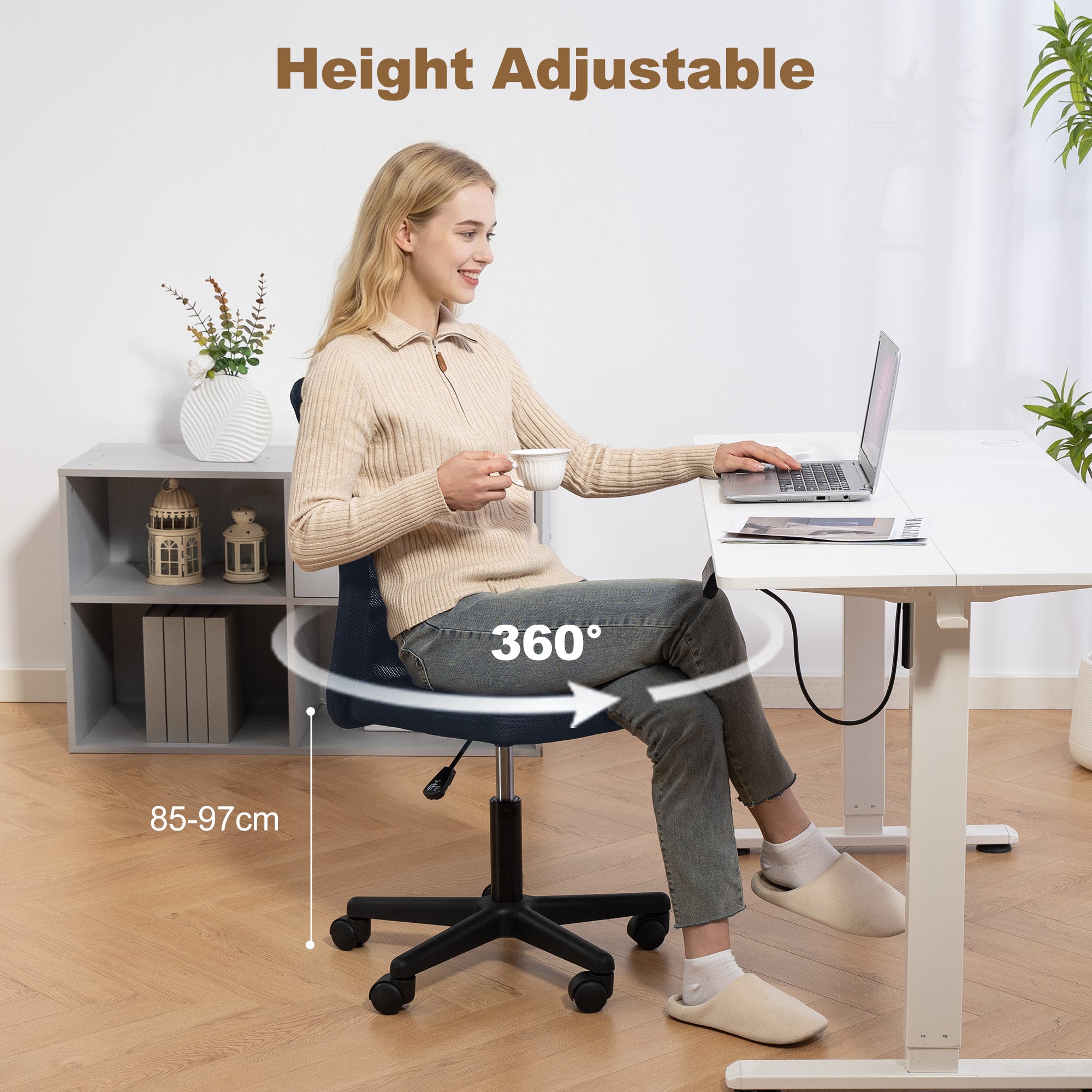 Vinsetto Computer Desk Chair, Mesh Office Chair with Adjustable Height and Swivel Wheels, Armless Study Chair, Dark Grey 