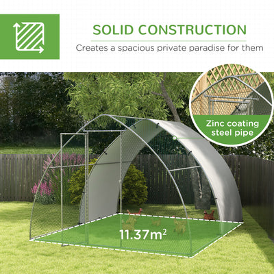PawHut Galvanised Outdoor Chicken Coop, with Cover, for 8-12 Chickens, Hens, Ducks, Rabbits, 3 x 3.8 x 2.2m - Silver Tone 