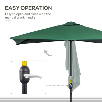 Outsunny Balcony Half Parasol Semi Round Umbrella Patio Crank Handle (2.3 m, Green)- NO BASE INCLUDED 
