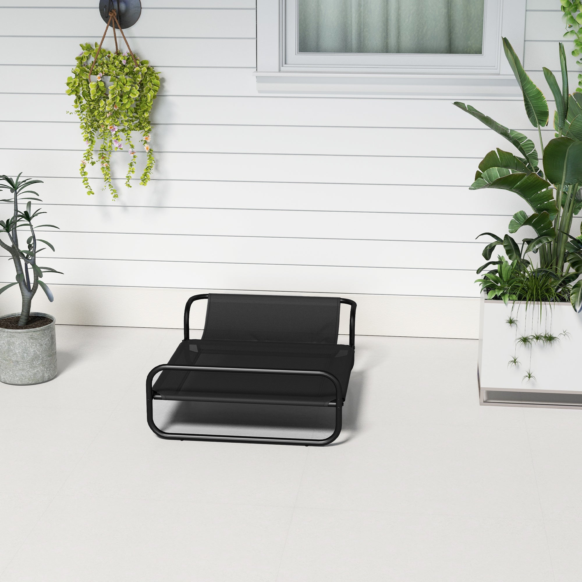 PawHut Raised Pet Bed with Slope Headrest, Washable Breathable Mesh, Foot Pads, for Small Dogs, 80 x 59 x 26cm 