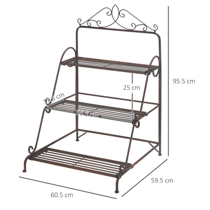 Outsunny 3 Tier Stair Style Metal Plant Stand, Flower Pot Holder Display Shelf, Storage Organizer Rack for Indoor Outdoor Patio Balcony Yard 