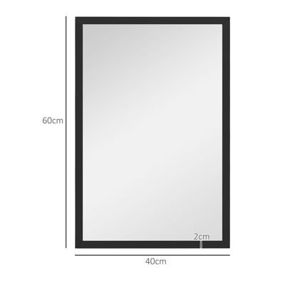 HOMCOM Wall Bathroom Mirror, 60 x 40 cm Wall-Mounted Mirror for Living Room, Bedroom, Hallway, Black 