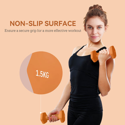 SPORTNOW 2 x 1.5kg Hexagonal Dumbbells Weights Set with Non-Slip Grip for Home Gym Workout, Orange 