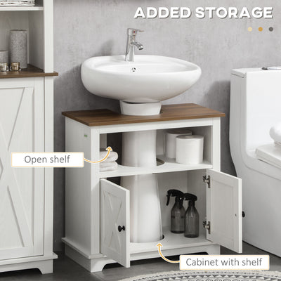 kleankin Under Sink Cabinet Bathroom Vanity Unit with Double Doors and Storage Shelves, 60 x 30 x 60cm, White 