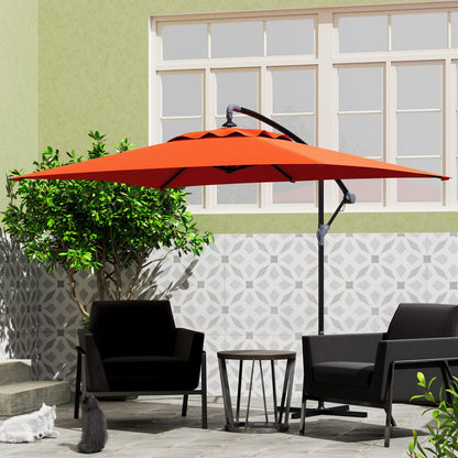 Outsunny 3(m) Cantilever Overhanging Parasol, with Cross Base - Orange 