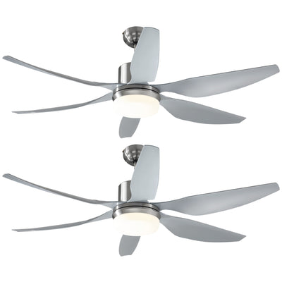 HOMCOM Set of 2 Reversible Ceiling Fan with Light, 6 Blades Indoor Modern Mount LED Lighting Fan with Remote Controller, for Bedroom, Living Room, Silver