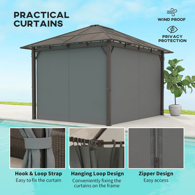 Outsunny 3 x 3.6m Hardtop Gazebo Canopy with Polycarbonate Roof Garden Pavilion with Removable Curtains and Steel Frame, Dark Grey 
