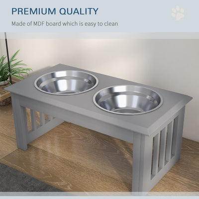 PawHut Raised Dog Feeding Bowls with Stand, Stainless Steel for Medium Dog, 58L x 31W x 25H cm - Grey 