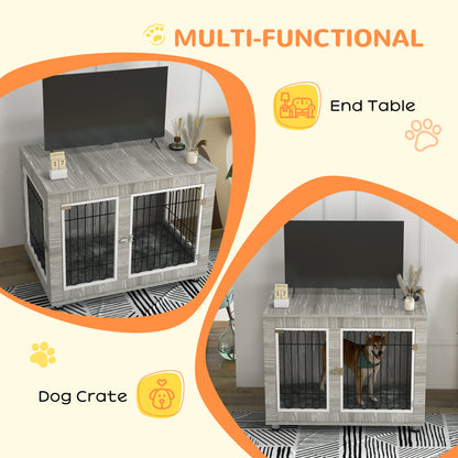 PawHut Indoor Dog Kennel w/ Soft Cushion, Double Door for Large Dogs, 106 x 74 x 81.5cm, Grey 