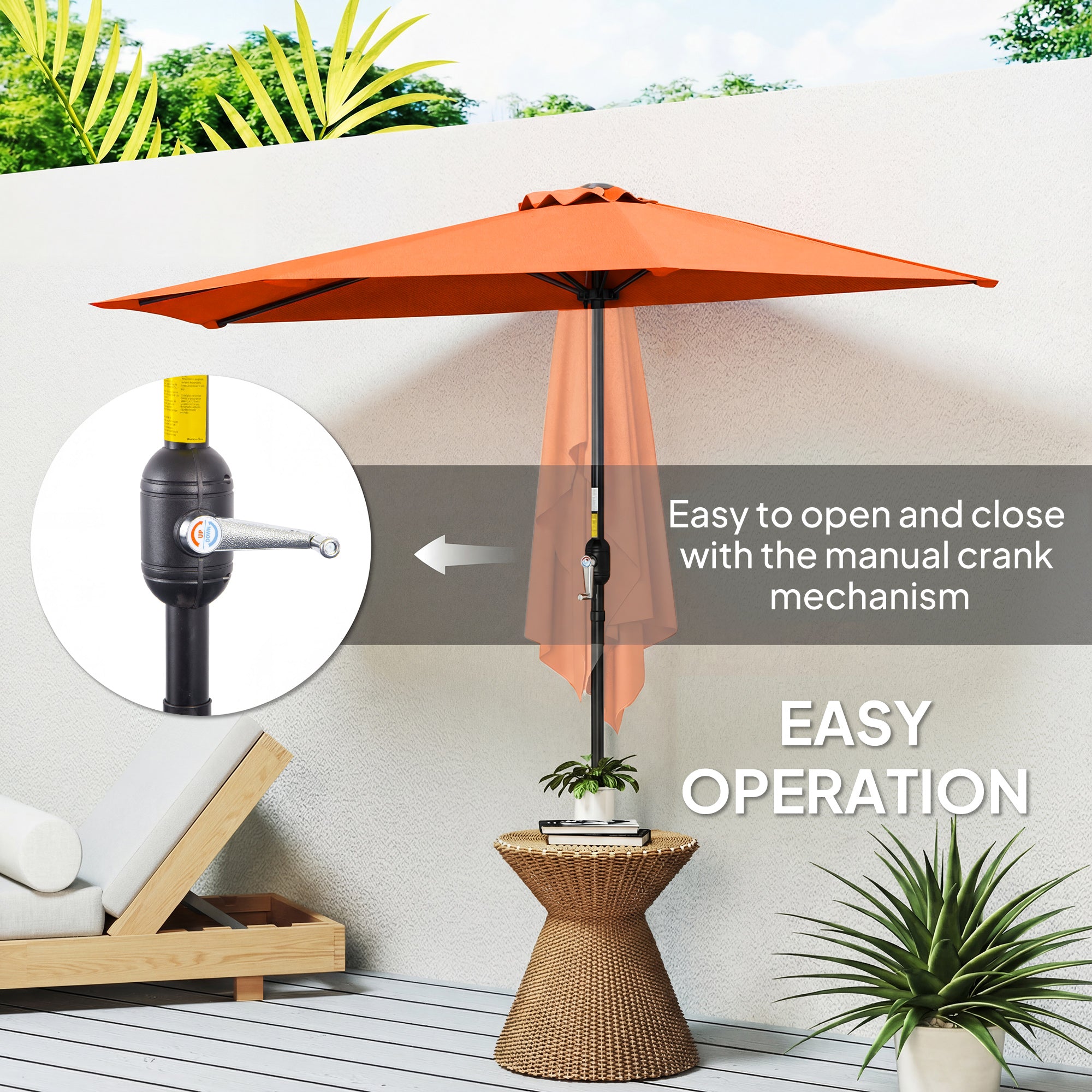 Outsunny Half Round Parasol Umbrella - Orange 