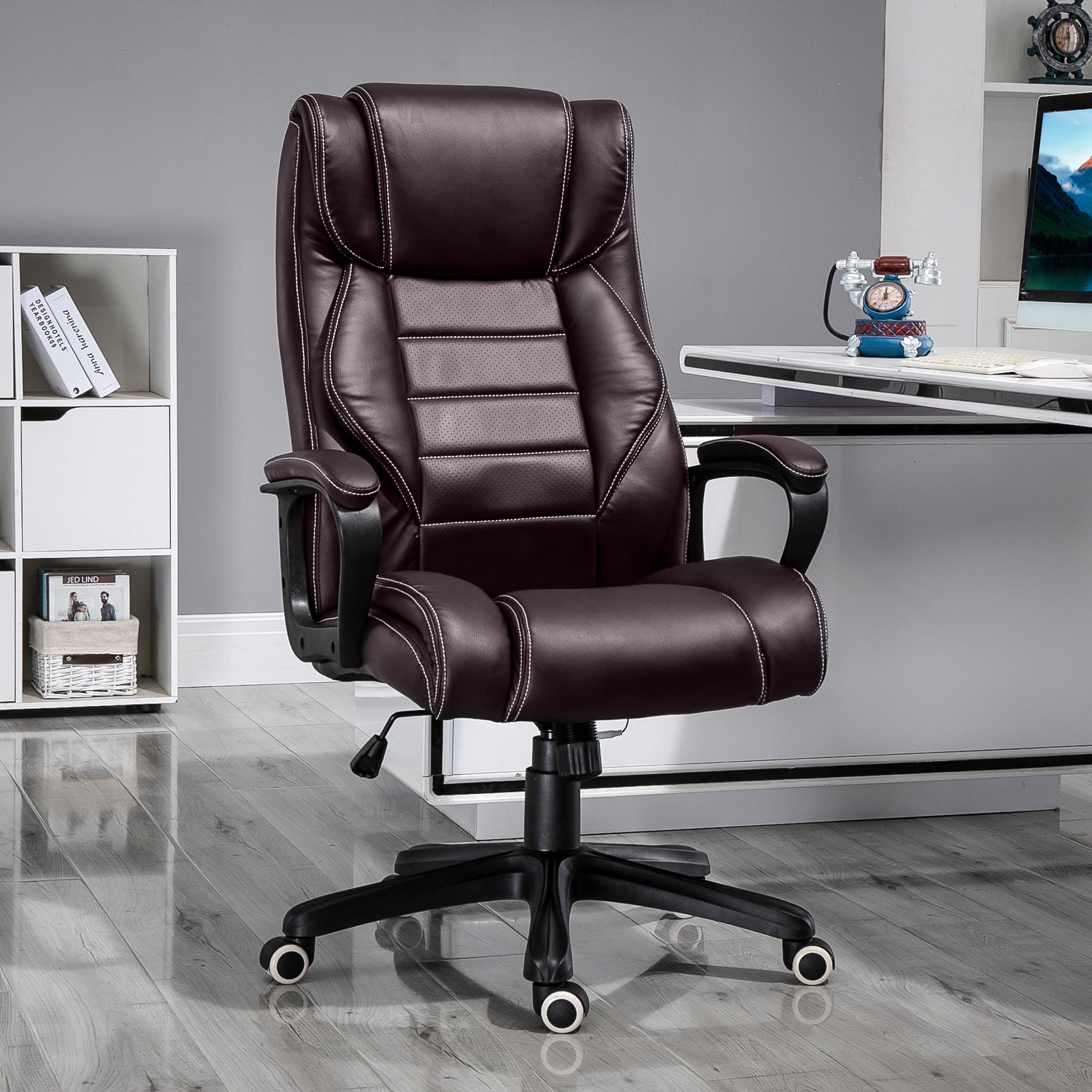 Vinsetto High Back Executive Office Chair 6- Point Vibration Massage Extra Padded Swivel Ergonomic Tilt Desk Seat, Brown 
