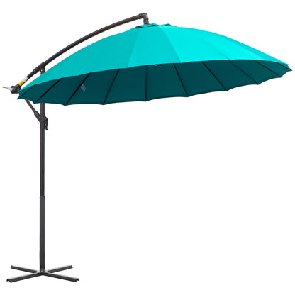 Outsunny 3(m) Cantilever Umbrella 18 Ribs & Vents Adjustable Angle for Patio Green 
