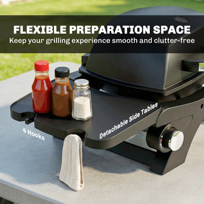 Outsunny 2 Burner Gas Grill with 2 Detachable Side Tables, 3.8 KW Steel Barbecue Grill with Cast Iron Grates, Lid, Thermometer 