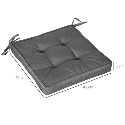 Outsunny Set of 4 Garden Seat Cushion with Ties, 42 x 42cm Replacement Dining Chair Seat Pad, Grey 