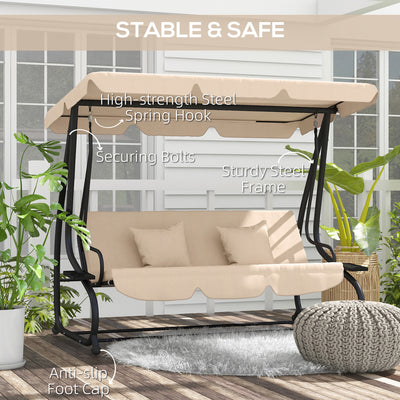 Outsunny Three-Person garden Swing Chair, with Adjustable Canopy - Light Brown 