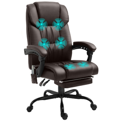 Vinsetto 6-Point Massage Office Chair, PU Leather Desk Chair with Adjustable Height and Footrest for Home Office, Brown 