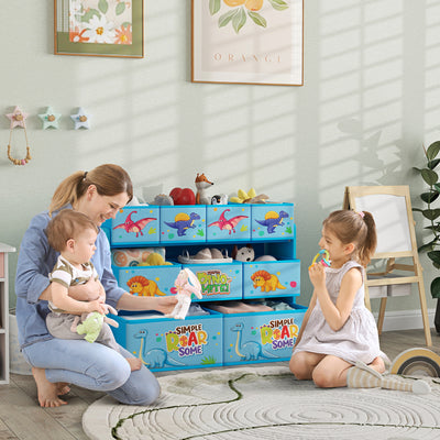 AIYAPLAY 3-Tier Kids Storage Unit with 9 Non-Woven Fabric Boxes for Toys, Books, for Bedroom, Nursery, Blue 