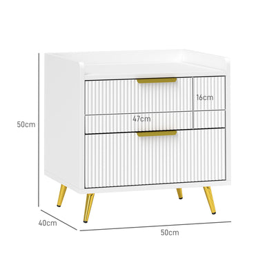 HOMCOM Elegant Two-Drawer Bedside Table Set of 2 - White 