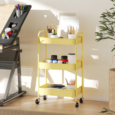 HOMCOM Three-Tier Steel Storage Trolley - Yellow 