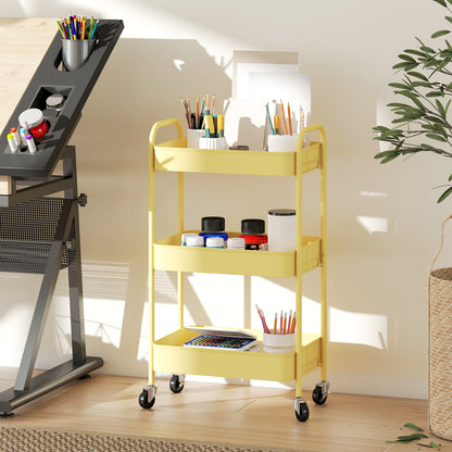 HOMCOM Three-Tier Steel Storage Trolley - Yellow