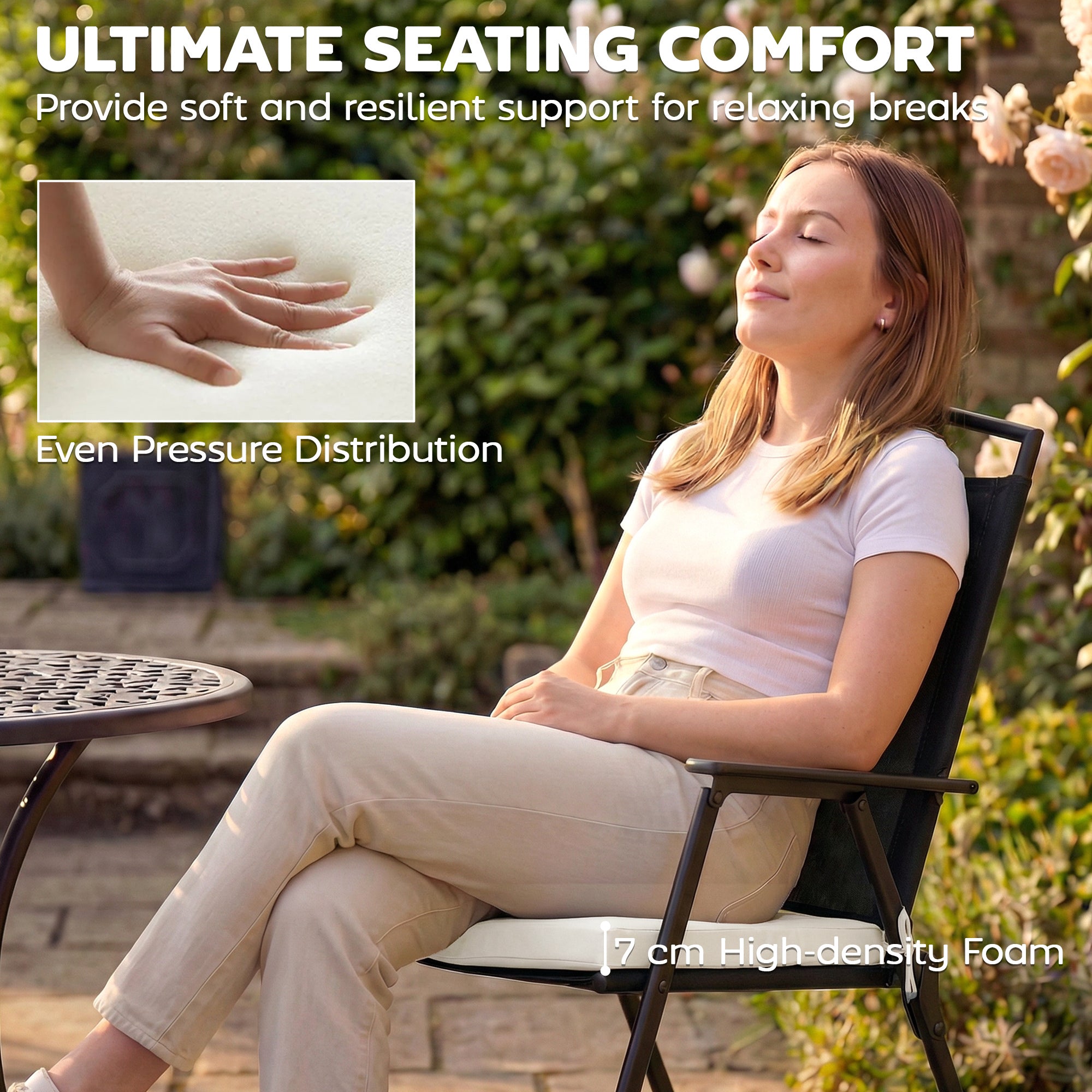 Outsunny Set of 6 Outdoor Seat Cushions with Machine Washable Cover, Water Repellent Seat Cushions Cream White 