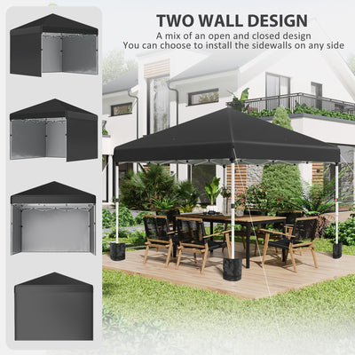 Outsunny 3 x 3 (M) Pop Up Gazebo Event Shelter, Height Adjustable Party Tent with 3 Sidewalls, Weight Bags and Wheeled Bag 
