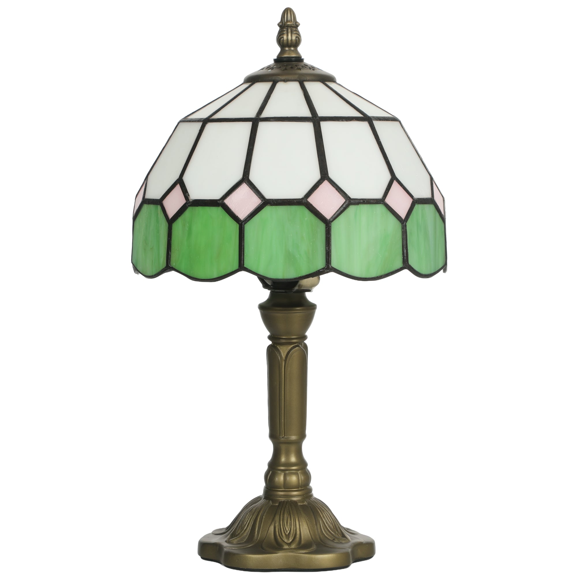 HOMCOM Handmade Art Deco Glass Table Lamp - White/Green 