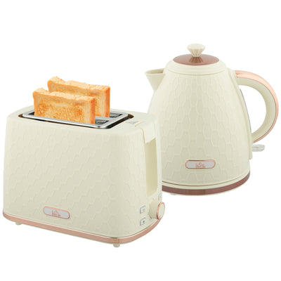 HOMCOM 1.7L 3000W Fast Boil Kettle & 2 Slice Toaster Set, Kettle and Toaster Set with Auto Shut Off, Browning Controls, Beige 
