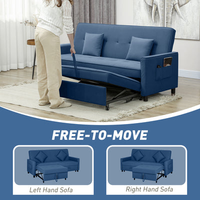 HOMCOM Three-Person Velvet-Feel Sofa Bed - Blue 