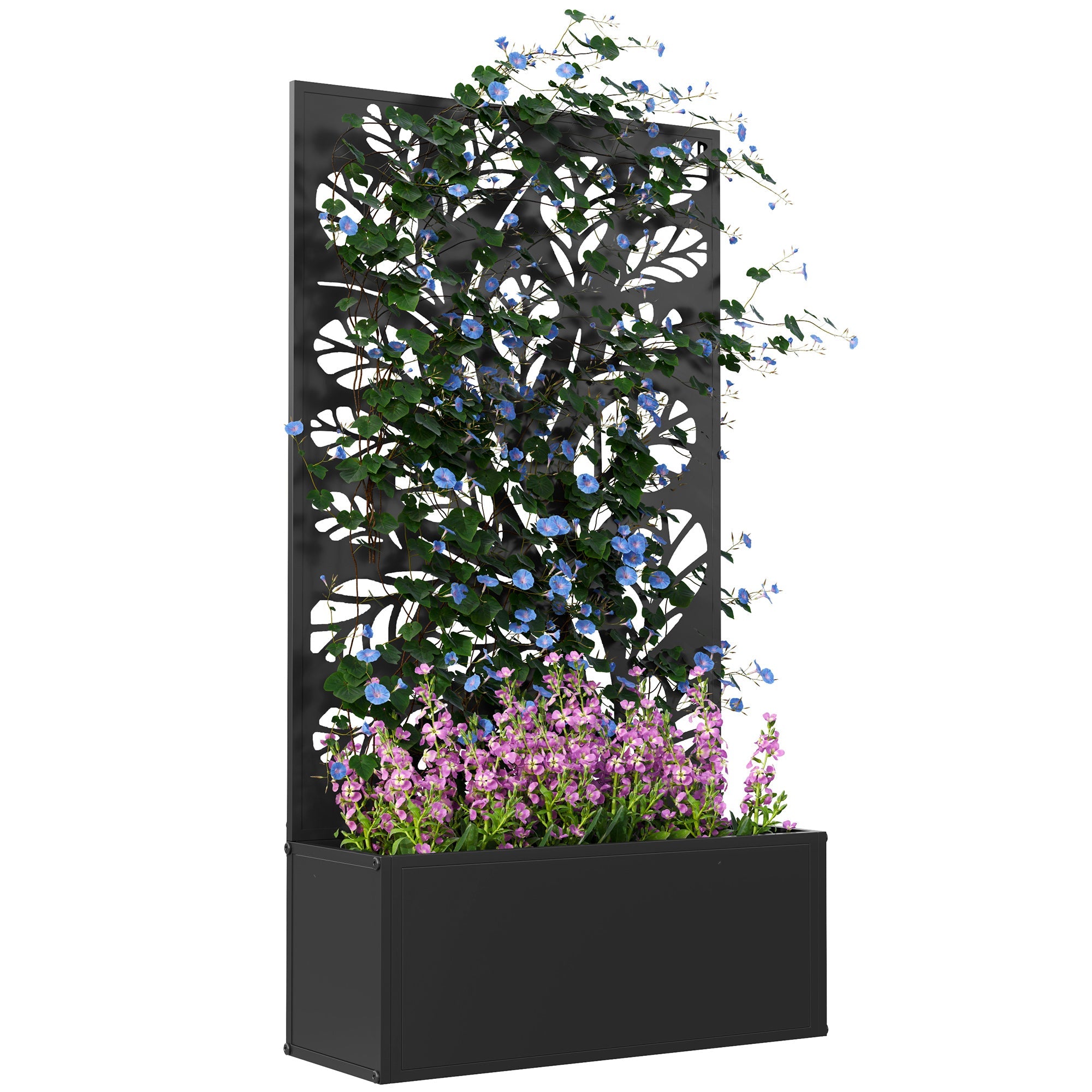 Outsunny Outdoor Metal Planter, with Back Trellis - Black 