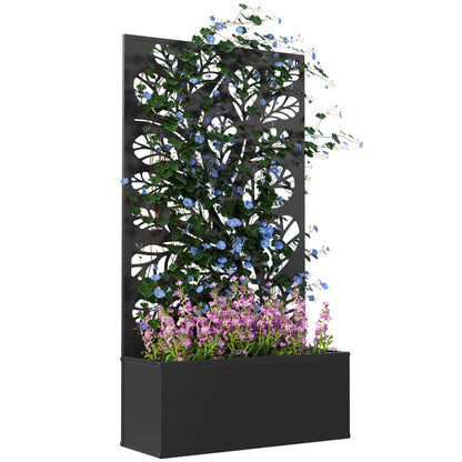 Outsunny Outdoor Metal Planter, with Back Trellis - Black 