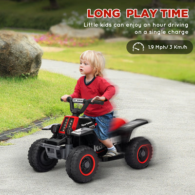 AIYAPLAY 6V Electric Quad Bike for Kids, Ride On ATV w/ Forward Backward, Headlights, for 18-36 Months, Black and Red 