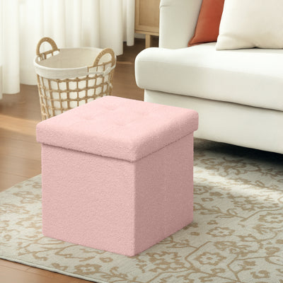 HOMCOM Foldable Sherpa Fleece Storage Ottoman - Pink 