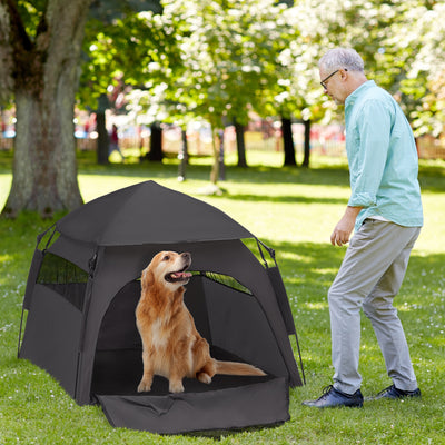 PawHut Foldable Dog Cat Tent with Water-Resistant Oxford, Carry Bag for Extra Large Dog, Charcoal Grey 